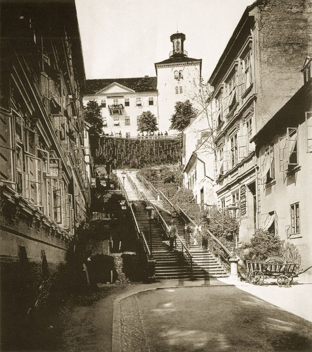 Bregovita ulica sa stubama prema kuli Lotrščak 1890. godine
